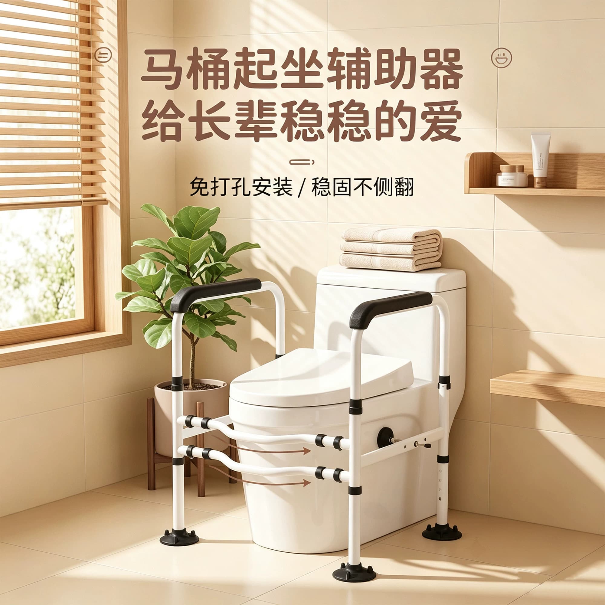 马桶扶手老人安全助力架卫生间厕所老年人坐便起身辅助器栏杆浴室