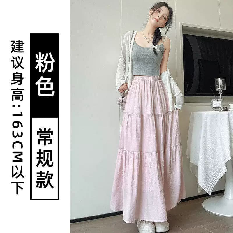 2026新款高腰仙女裙温柔风半身裙子早春气质百搭压褶裙长裙子ak