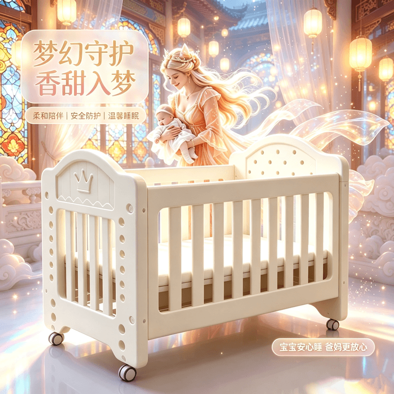 新款0甲醛婴儿床拼接床多功能尿布台可移动可调节新生儿童床0到5