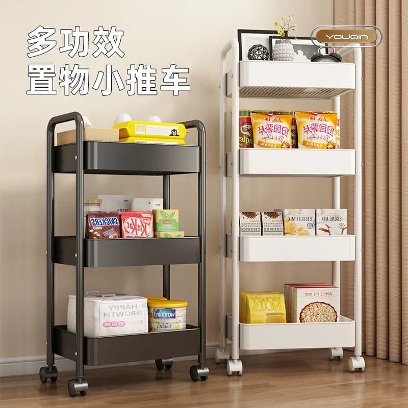 日式精工厨房置物多功能落地小推车家用果蔬放菜篮子多层客厅零食