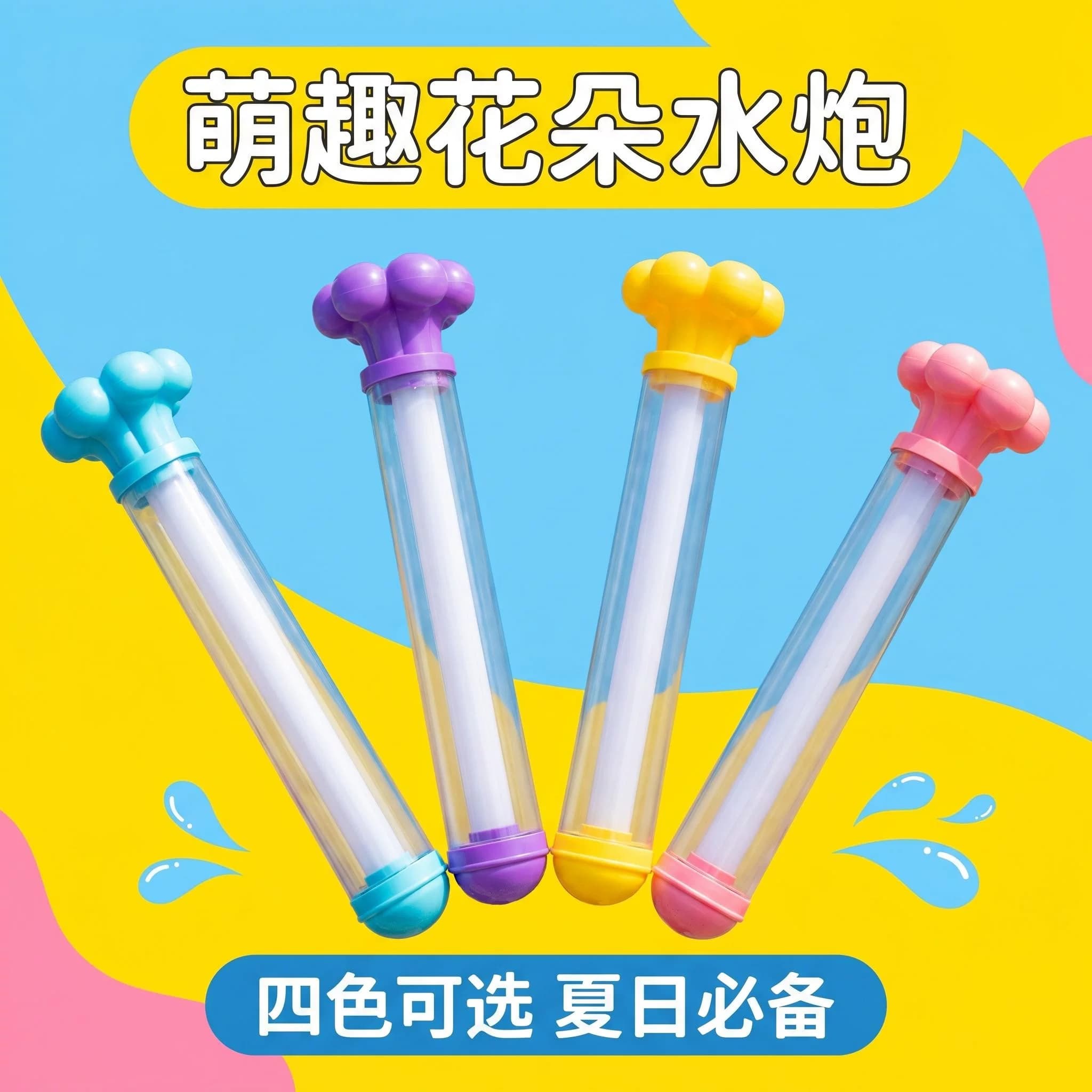 马卡龙透明长筒抽拉式儿童针筒水炮洗澡戏水沙滩漂流打水仗玩具