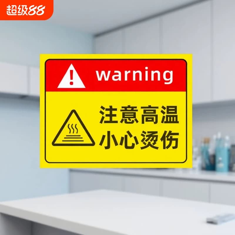 注意高温小心烫伤提示贴防烫伤标识警示标志当心标识牌高温烫手有电危险警示牌安全贴纸警告请勿防水烟火禁烟