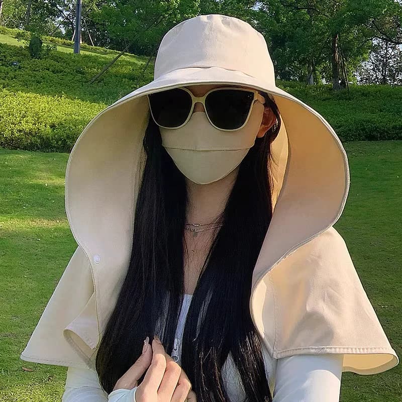 露思同款大帽檐渔夫帽女2026新款夏季骑车防晒帽超大披肩遮阳帽子