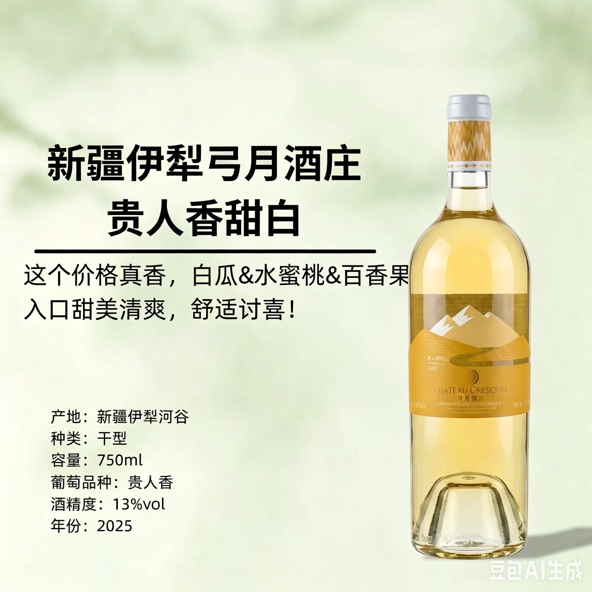 【这个价格香爆了】新疆伊犁河谷弓月酒庄贵人香甜白葡萄酒
