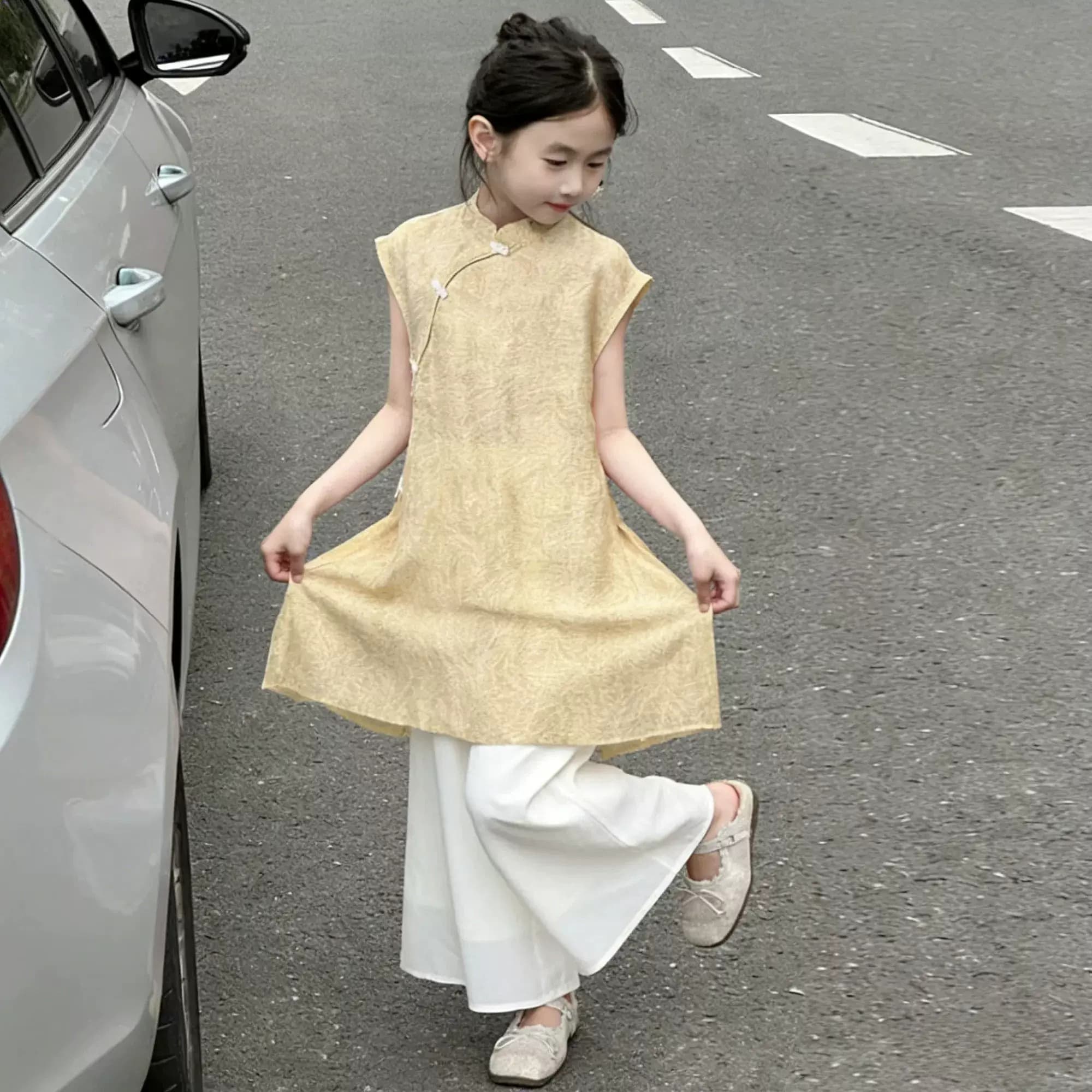 女童新中式汉服旗袍裙夏季2026新款中大童儿童女孩国风无袖连衣裙