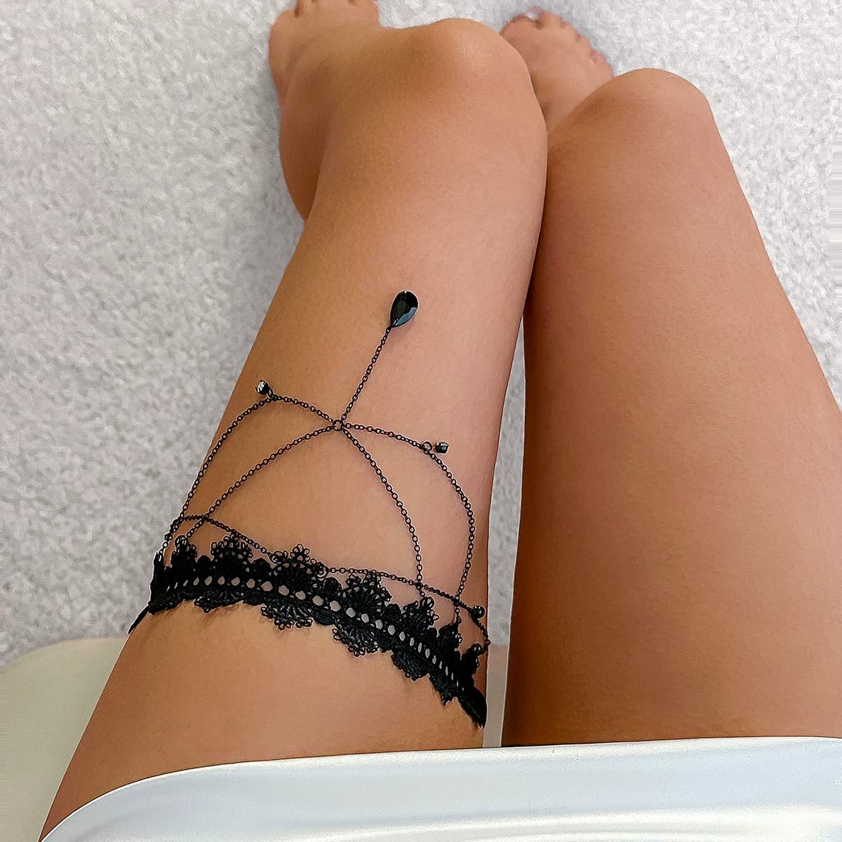 流苏水晶蕾丝弹力带大腿链女 潮性感时尚网红气质写真拍照配饰品 - 缩略图2