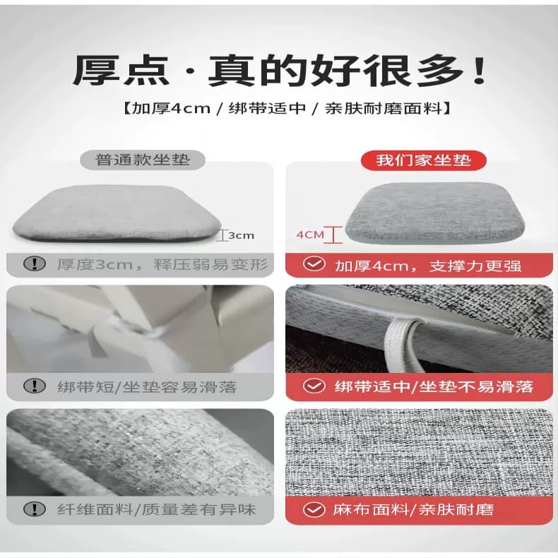 四季麻布记忆棉坐垫办公室久坐椅垫凳垫防滑学生屁垫餐桌餐椅加厚 - 缩略图4