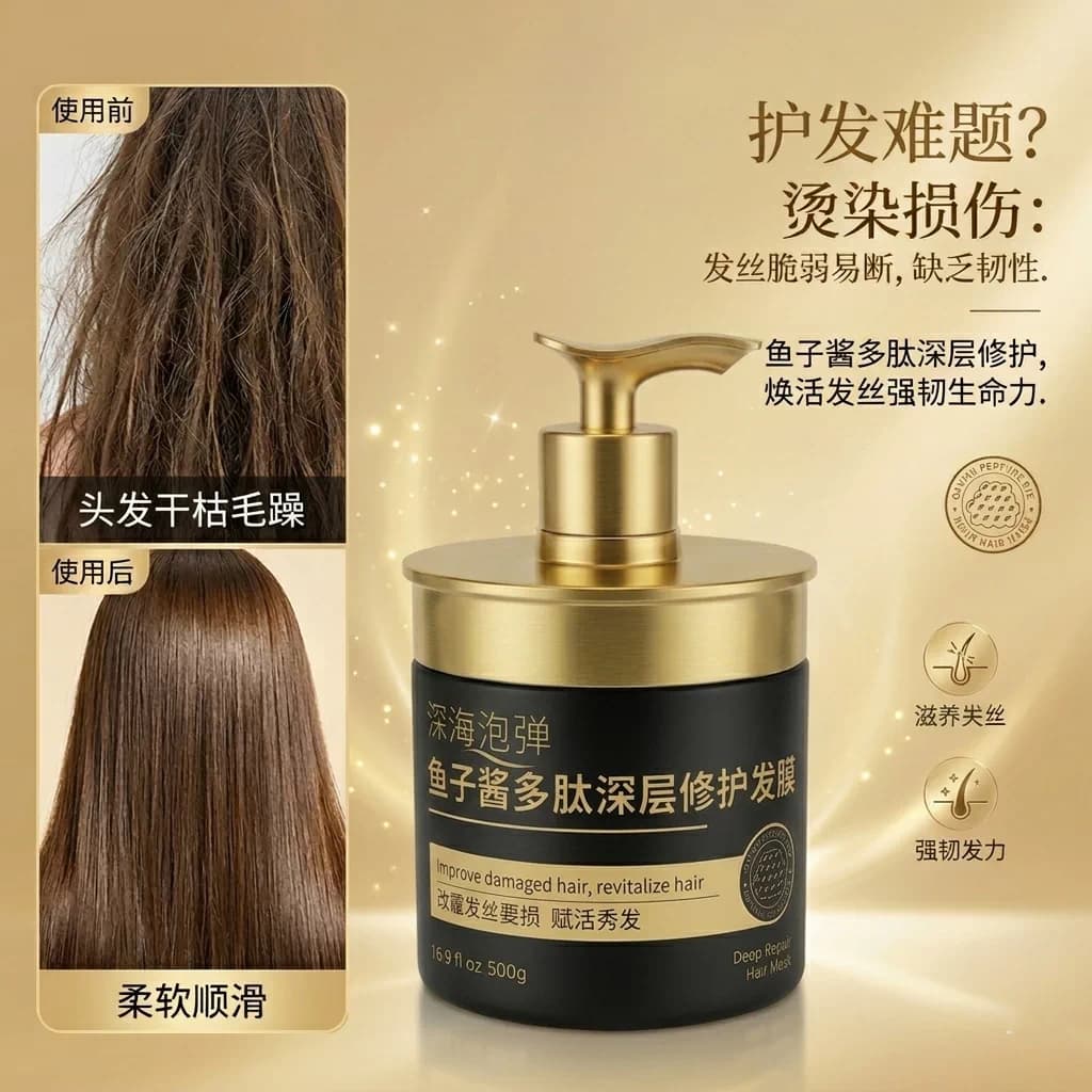 深海泡弹鱼子酱多肽发膜深层修护干枯烫染后受损发质柔顺改善毛躁 - 缩略图5