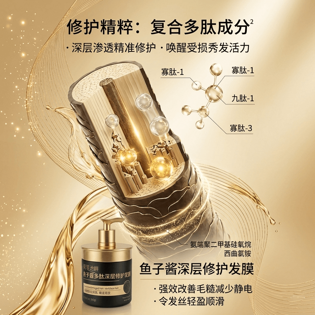 深海泡弹鱼子酱多肽发膜深层修护干枯烫染后受损发质柔顺改善毛躁 - 缩略图3