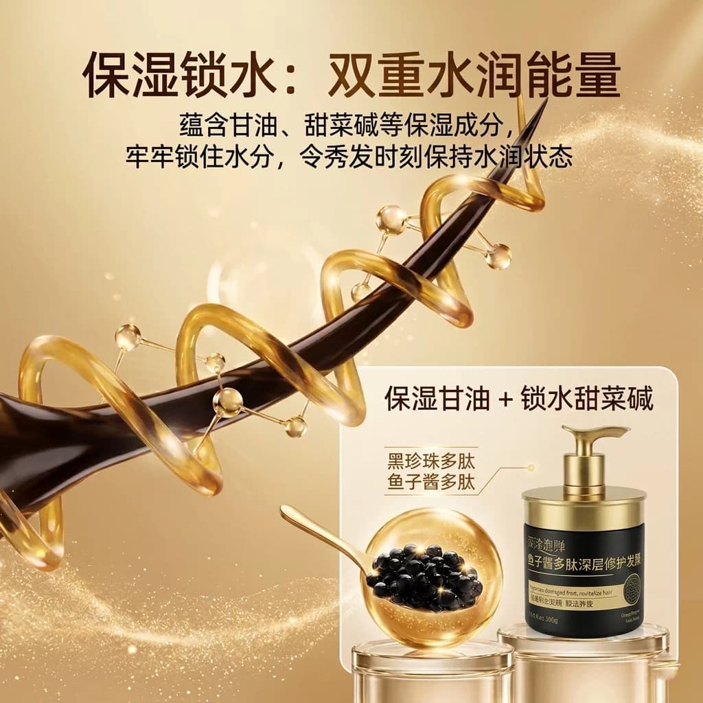 深海泡弹鱼子酱多肽发膜深层修护干枯烫染后受损发质柔顺改善毛躁 - 缩略图4