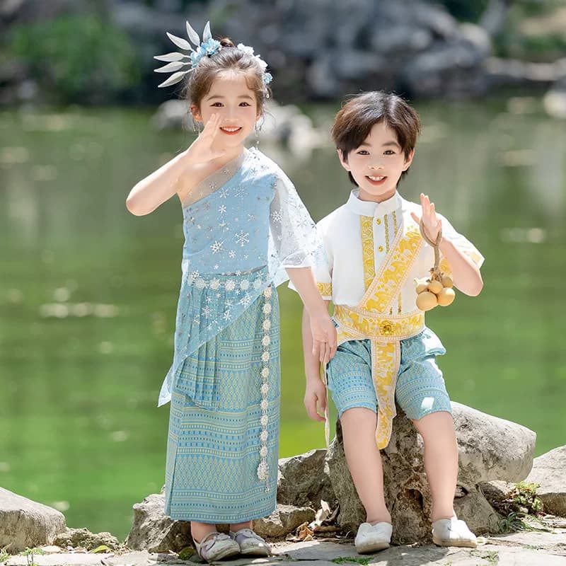 六一儿童少数民族傣族服装男女童夏装泰国泼水节舞蹈幼儿园演出服 - 缩略图4