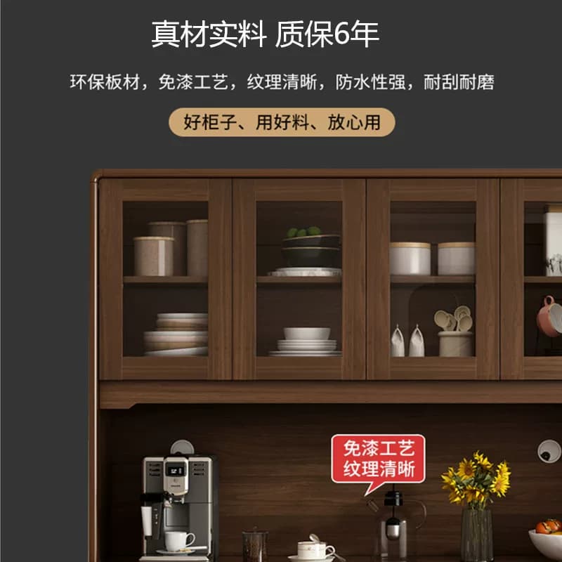 新中式餐边柜酒柜一体靠墙置物柜实木框客厅家用储物柜厨房碗柜子 - 缩略图4