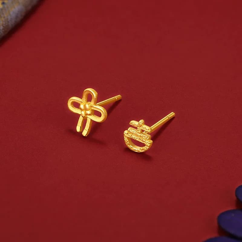 周六福珠宝黄金耳钉女结婚耳饰足金计价不对称个性耳环节日礼物 - 缩略图3