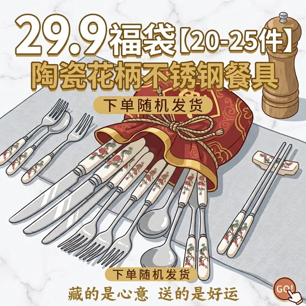 【福袋】陶瓷不锈钢餐具小勺大勺大叉筷子牛排刀黄油刀随机清仓 - 缩略图2