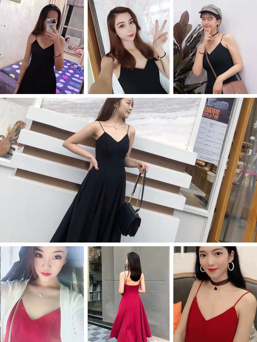 黑色吊带裙小礼服性感心机小黑裙复古长裙气质收腰赫本收腰连衣裙 - 缩略图3