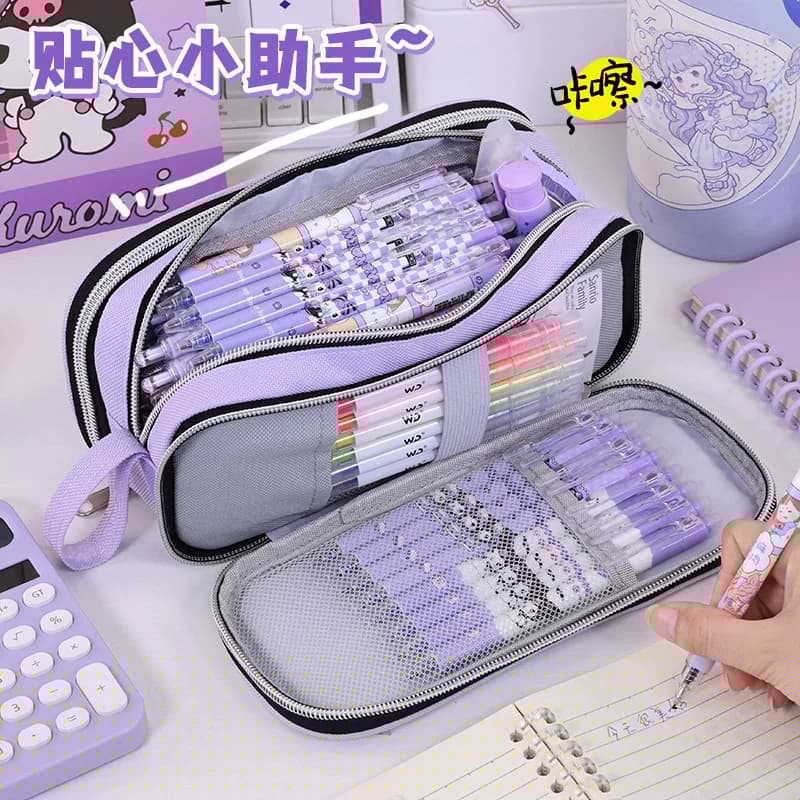高颜值大容量三层笔袋高颜值简约撞色多功能文具盒中小学生铅笔盒 - 缩略图3