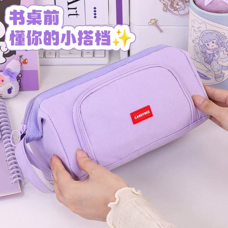 简约大容量简约笔袋学生文具盒纯色多层牛津布耐脏男孩女孩铅笔盒 - 缩略图3