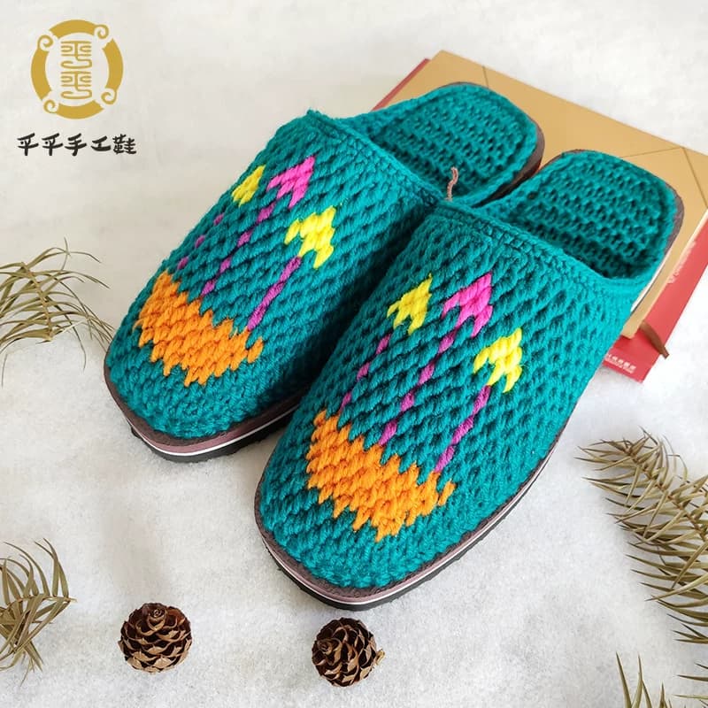 手工毛线鞋.婚嫁情侣家居毛线拖鞋防滑耐磨毛线鞋子成品 - 缩略图2