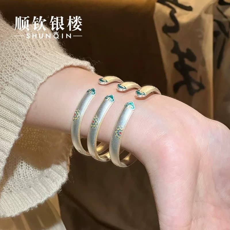 顺钦银楼S9999足银宝吉相手镯女新中式国风好运礼物设计感银饰 - 缩略图4