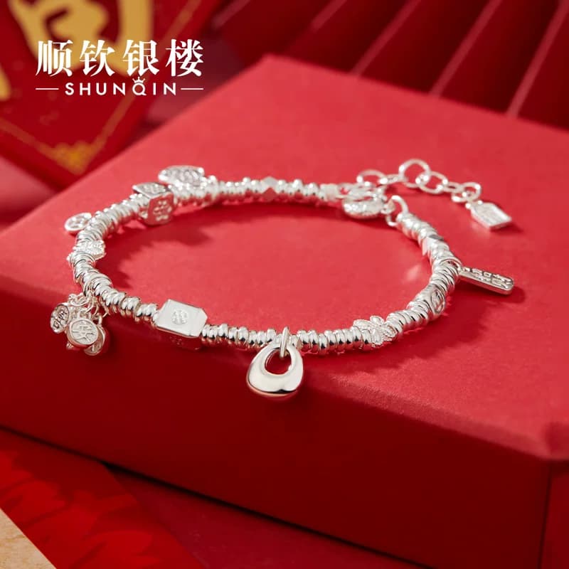 顺钦银楼S999足银福满盘缠手链女新中式吉祥富贵福牌纯银七夕礼物 - 缩略图2
