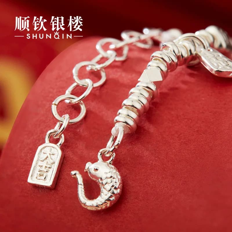 顺钦银楼S999足银福满盘缠手链女新中式吉祥富贵福牌纯银七夕礼物 - 缩略图5