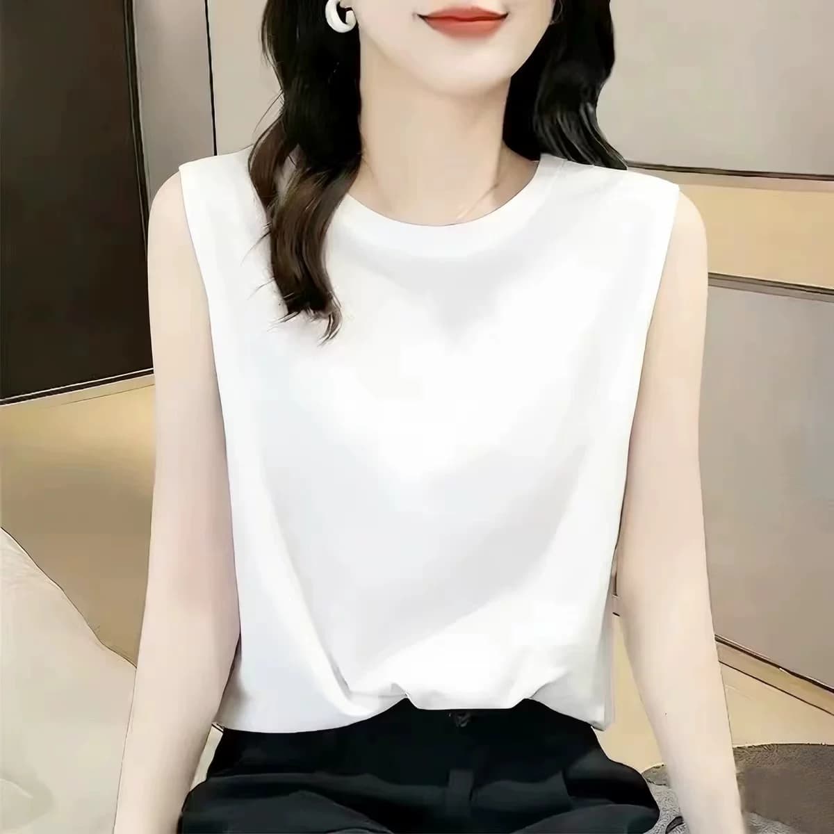 包邮2026新款纯棉无袖背心T恤女夏季字母印花宽松百搭减龄上衣潮 - 缩略图5