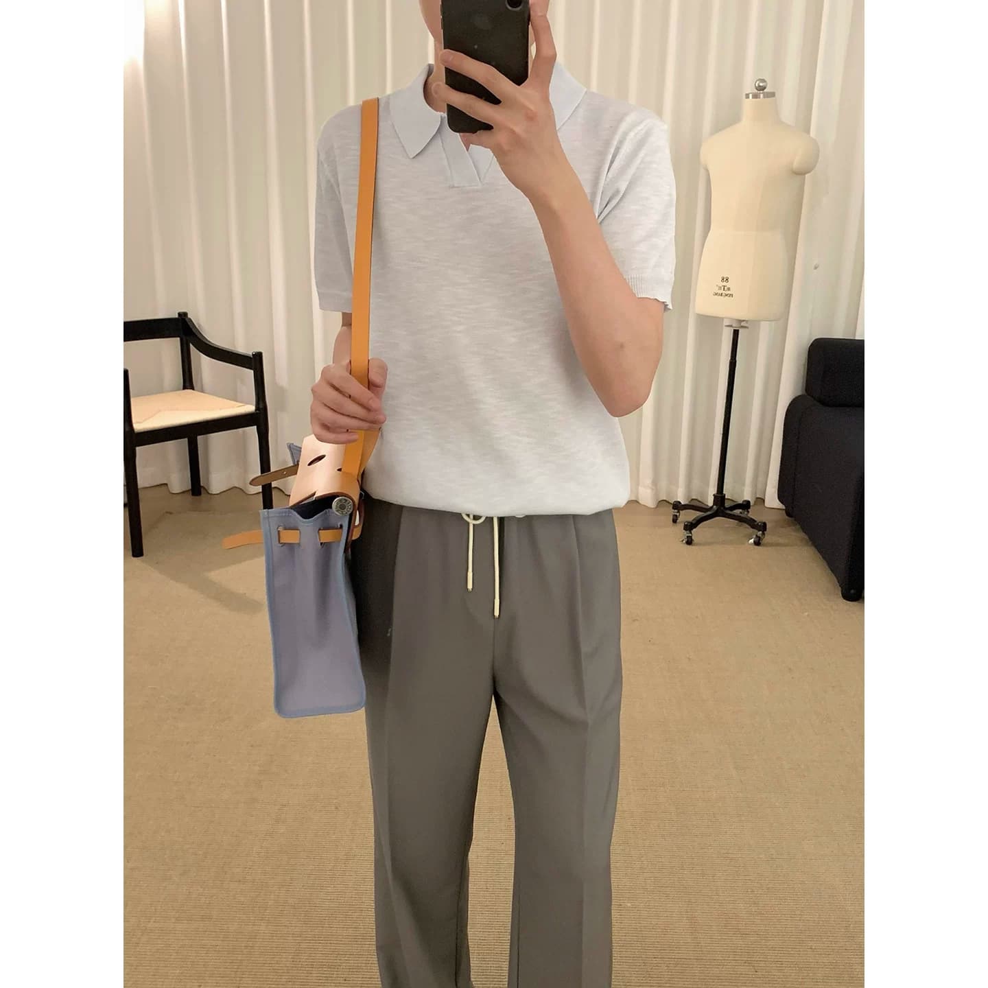 阿茶与阿古淡蓝色冰丝polo衫男款夏季宽松休闲cleanfit短袖t恤 - 缩略图3