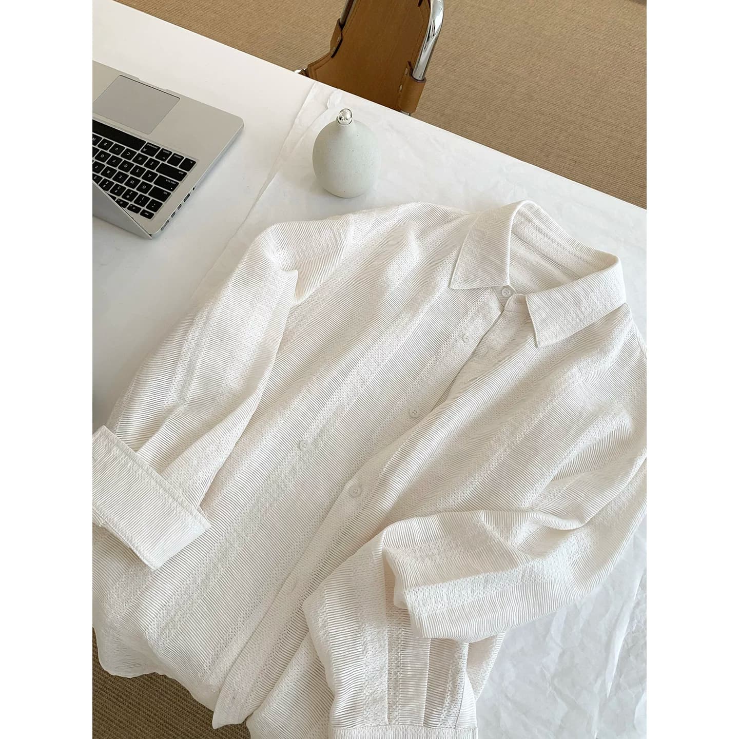 阿茶与阿古老钱风纹理衬衫套装男夏季宽松垂感休闲衬衣短裤两件套 - 缩略图4