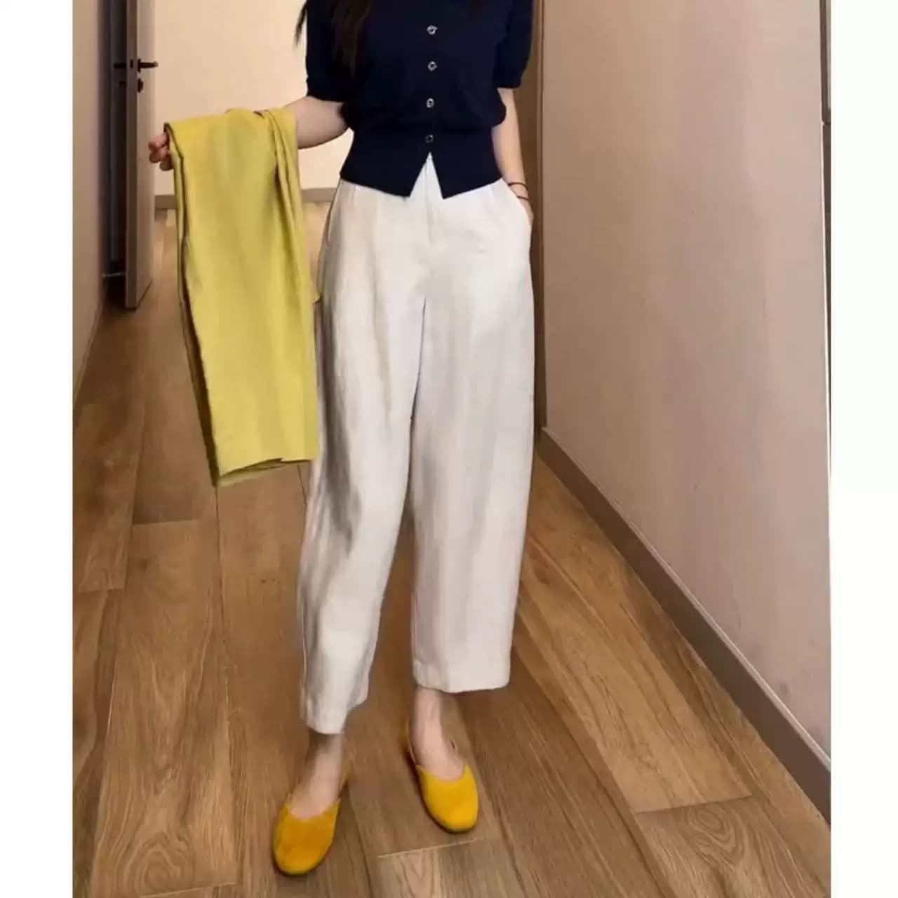 2026新款天丝亚麻裤女黄色气球裤夏季薄款小个子九分裤宽松休闲裤 - 缩略图3