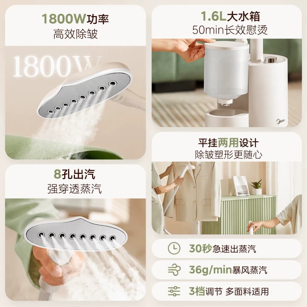 美的挂烫机家用小型新款熨烫机熨斗立式蒸汽一体机商用衣服电熨斗 - 缩略图2
