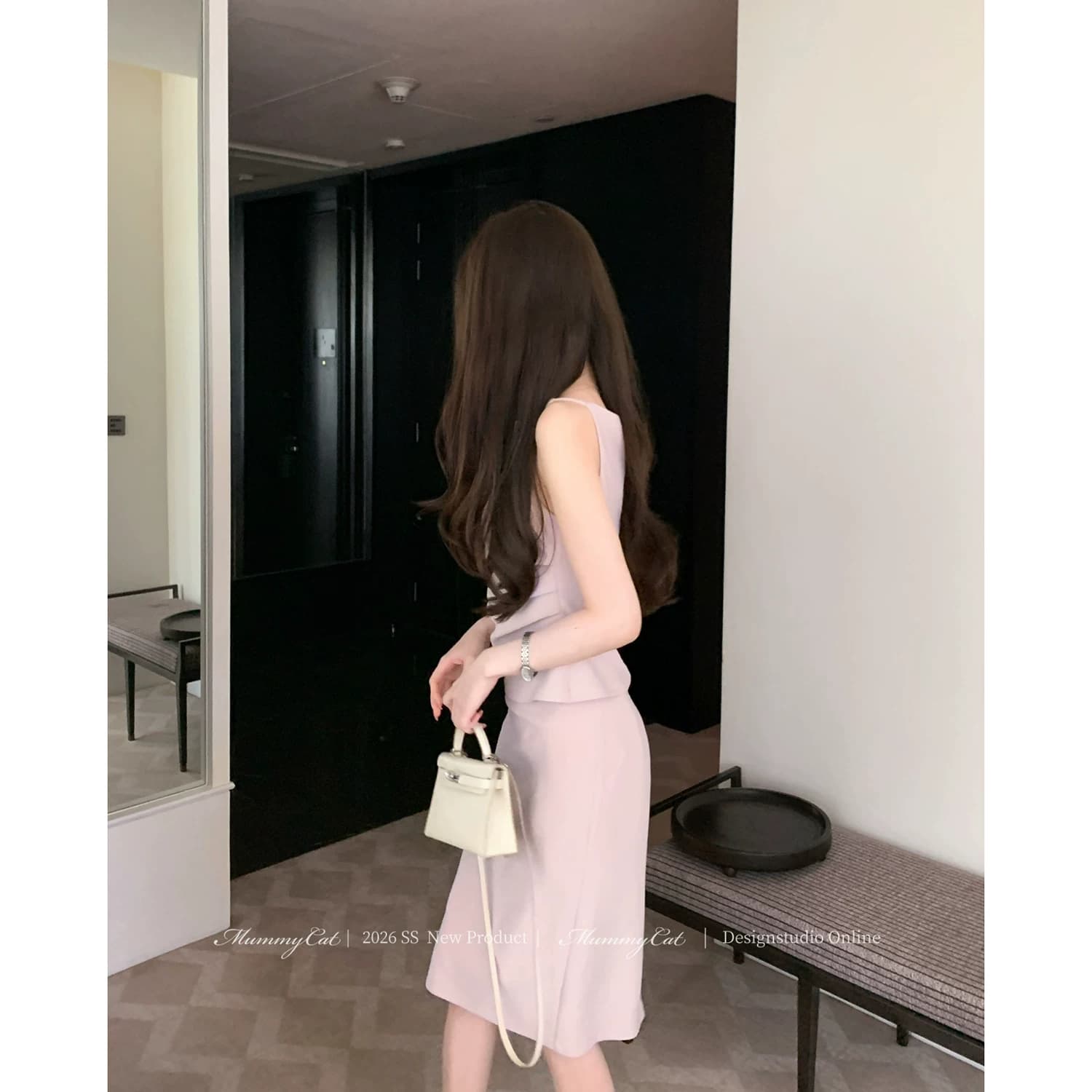 Mummy Cat下蛋喵 26新品气质通勤肌理乱麻弹力针织修身包臀套装 - 缩略图3