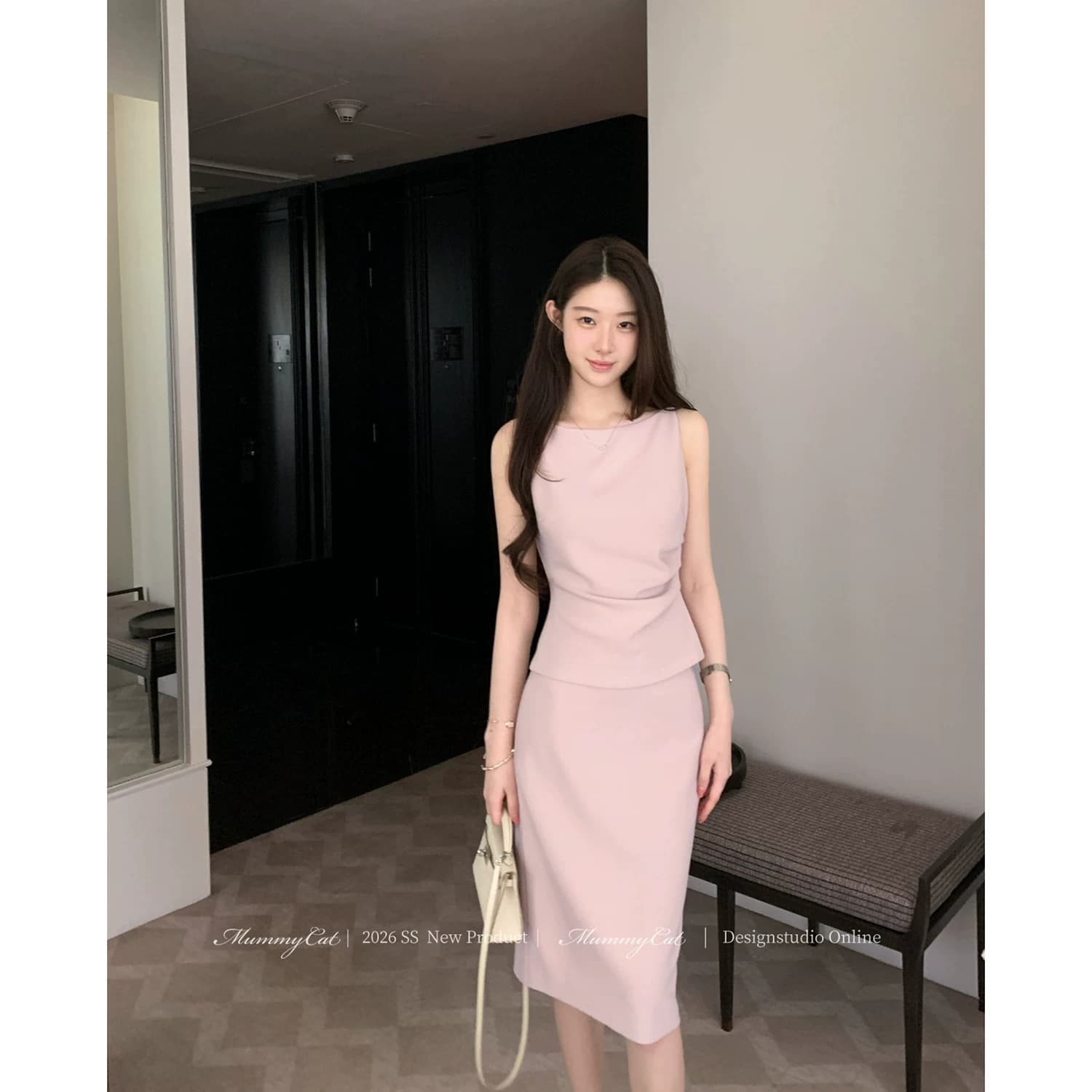 Mummy Cat下蛋喵 26新品气质通勤肌理乱麻弹力针织修身包臀套装 - 缩略图4