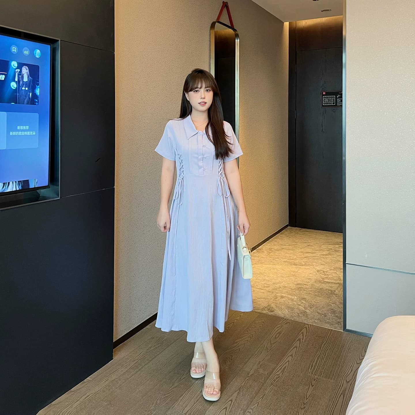 慕翎大码女装2026新款夏装短袖温柔风POLO领收腰显瘦大码连衣裙 - 缩略图3
