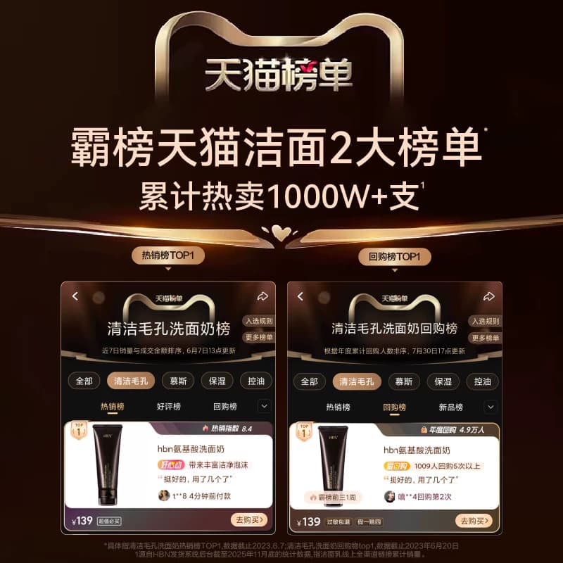 HBN三重氨基酸表活洗面奶2.0洁面乳清洁温和敏感肌女男士专用控油 - 缩略图3