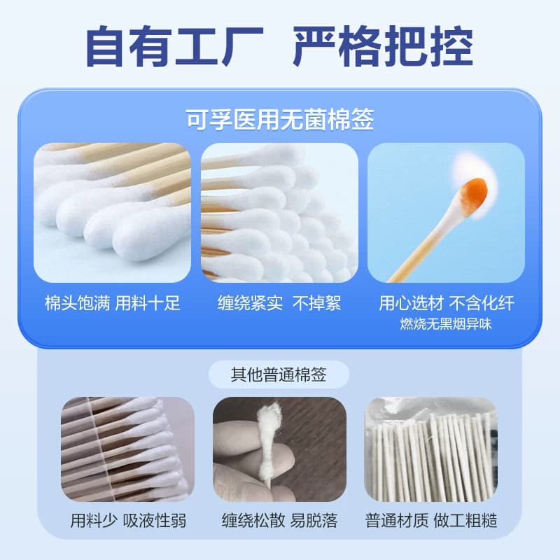 可孚棉签医用无菌家用脱脂棉球一次性消毒棉花棒单头上药化妆掏耳 - 缩略图2