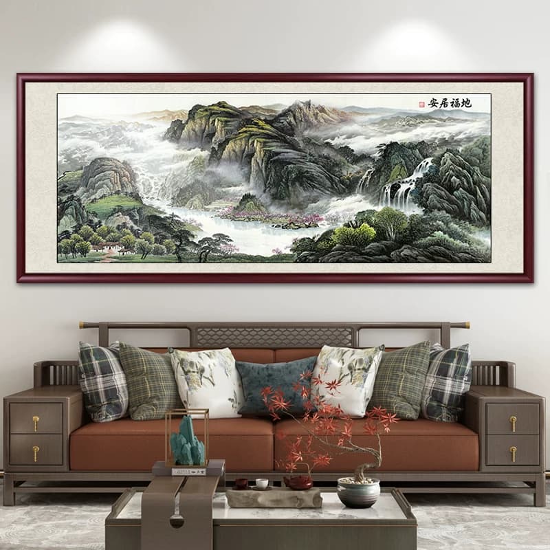 宝地福居聚宝盆山水画国画客厅挂画沙发背景墙装饰画办公室靠山图 - 缩略图5