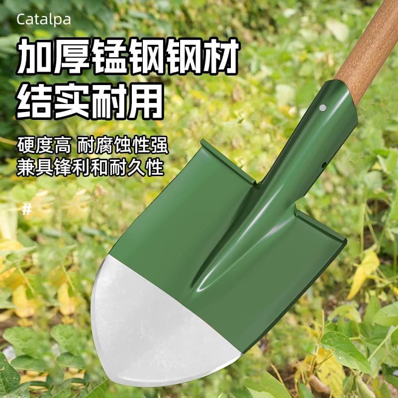 加厚锰钢铁锹挖土家用种菜铁铲钢锹木柄把农具铲雪锹平铲工地铲子 - 缩略图4