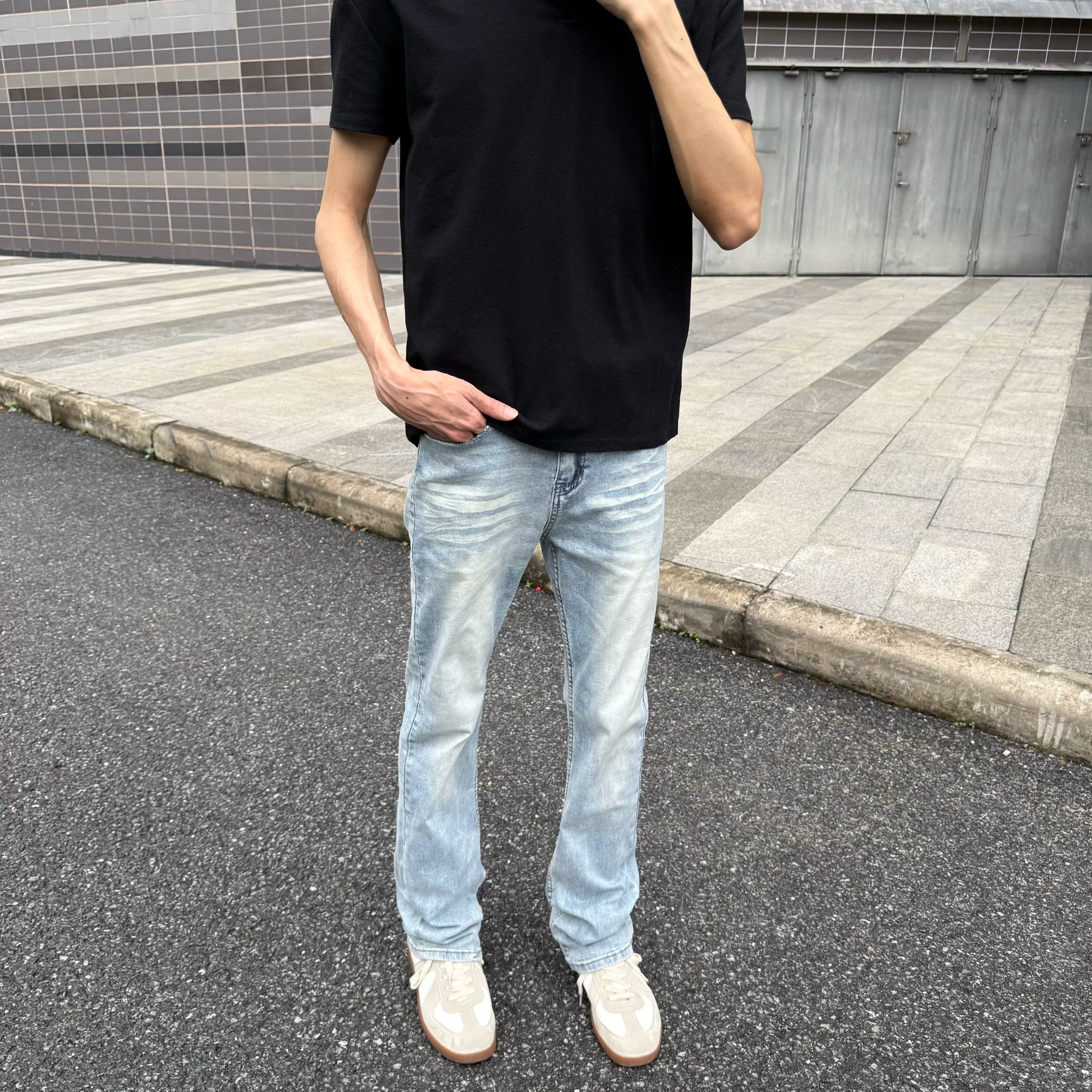 美式cleanfit重磅水洗黑弯刀微喇Dc黑牛vintage517弹力修身牛仔裤 - 缩略图5