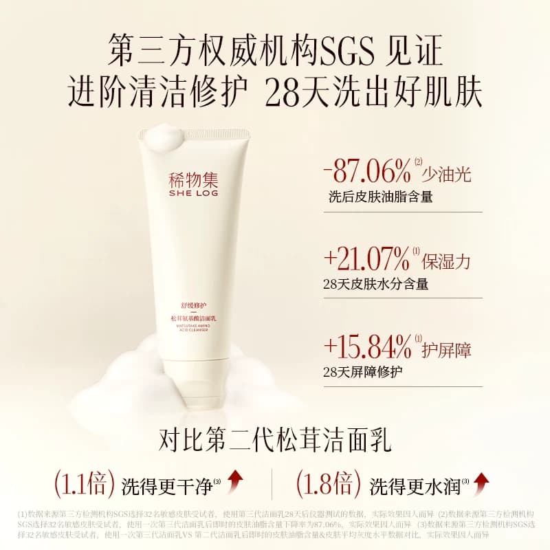 【亲肤不假滑】稀物集松茸菌菇氨基酸洗面奶女油皮清洁干皮洁面乳 - 缩略图3