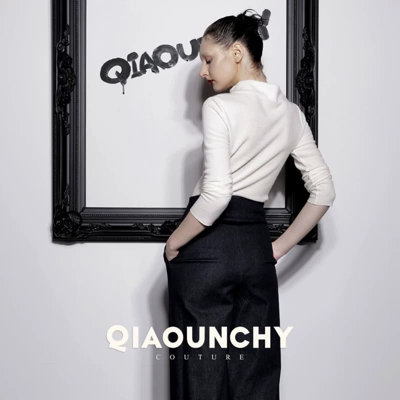 钱袋子 QIAOUNCHY俏云曦｜复古蓝色牛仔洗水棉高腰阔腿裤长裤女 - 缩略图3