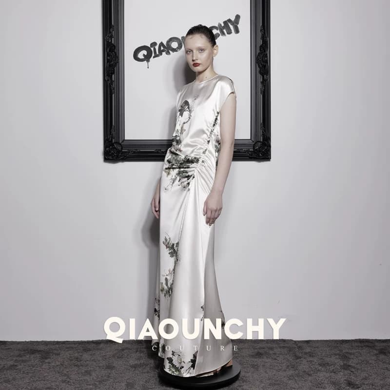 郎世宁的花鸟图 QIAOUNCHY俏云曦｜法式优雅象牙白花鸟抽绳连衣裙 - 缩略图4
