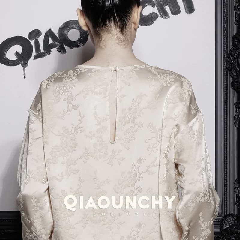 苏杭丝绸 QIAOUNCHY俏云曦｜杏色暗纹提花圆领上衣阔腿裤套装女 - 缩略图4