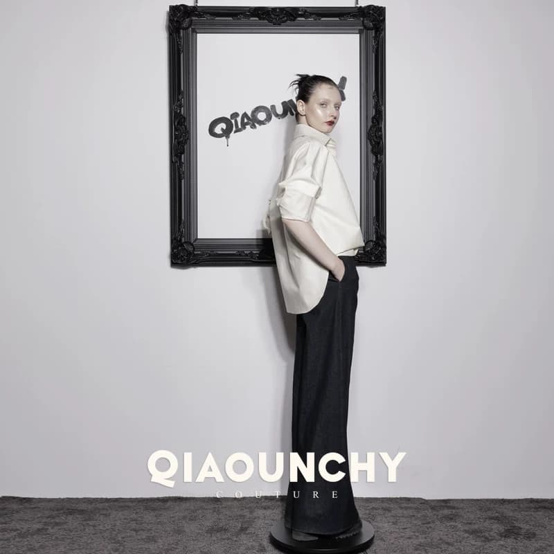 男友风衬衫 QIAOUNCHY俏云曦 | 26早春上衣杏色平纹棉宽松衬衫 - 缩略图3