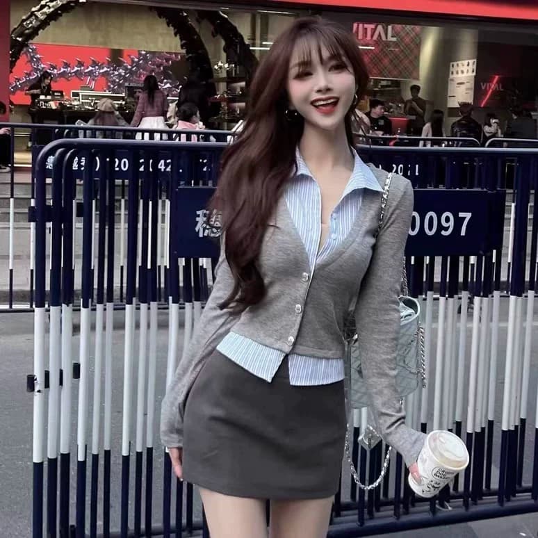 卡卡女装官方旗舰店正品早春新款假两件气质衬衫拼接针织开衫上衣 - 缩略图2