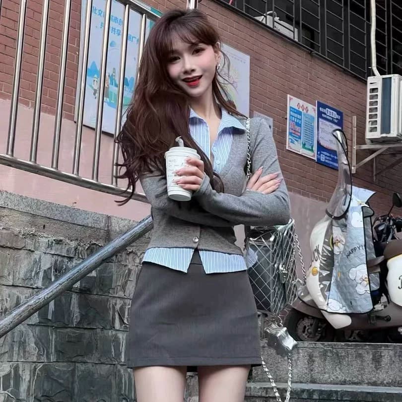 卡卡女装官方旗舰店正品早春新款假两件气质衬衫拼接针织开衫上衣 - 缩略图5