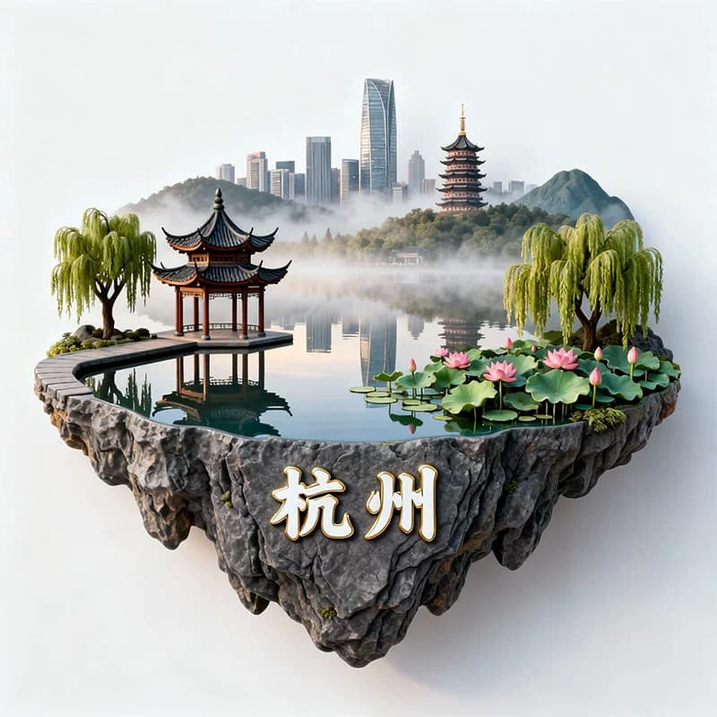 杭州风景建筑城市地标金属冰箱贴磁力贴创意3D立体装饰纪念品磁贴 - 缩略图2