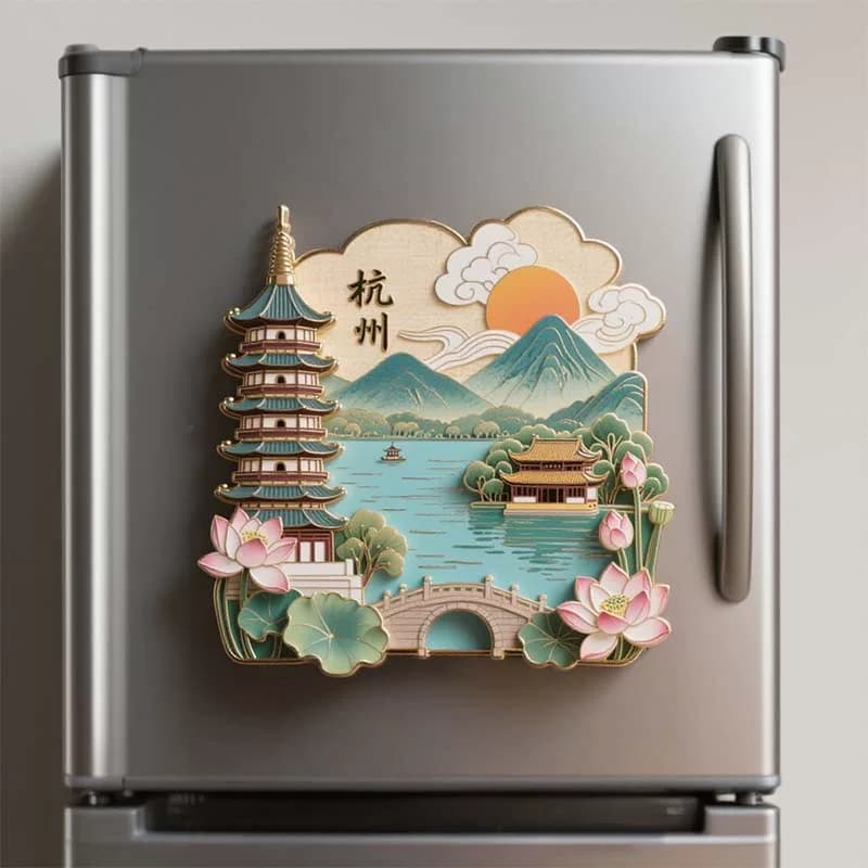 杭州风景建筑城市地标金属冰箱贴磁力贴创意3D立体装饰纪念品磁贴 - 缩略图4