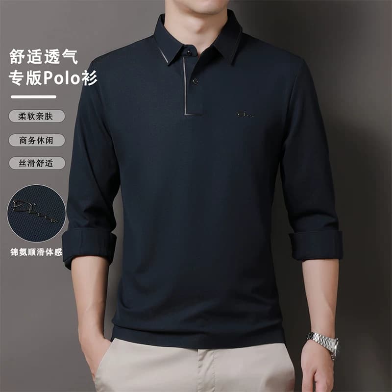 罗蒙加绒加厚polo长袖t恤男士秋冬季商务休闲亲肤保暖上衣打底衫 - 缩略图5
