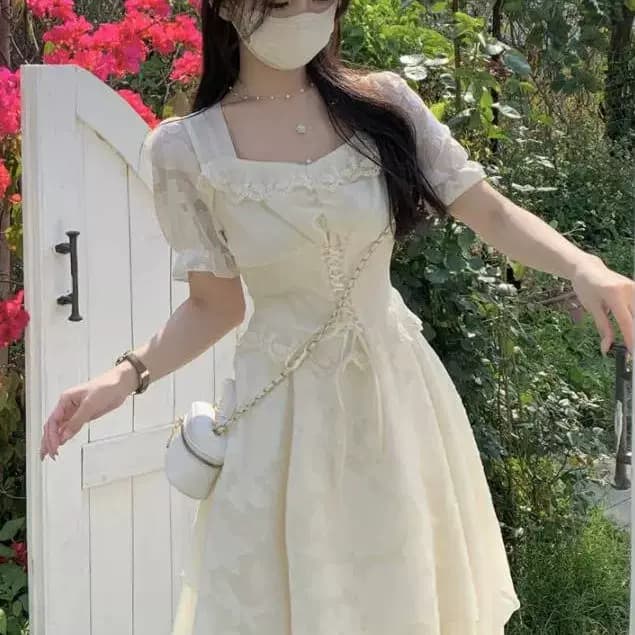 白色连衣裙夏收腰公主裙2025新款度假法式小个子显瘦短袖中长裙子 - 缩略图2