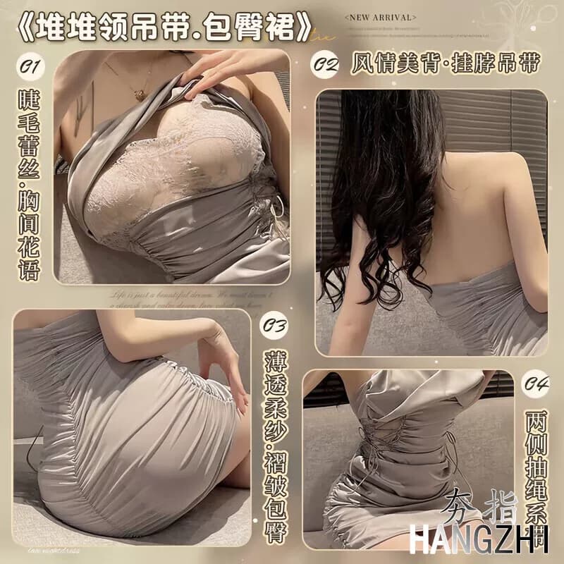 性感钢圈小胸显大聚拢带胸垫睡衣女款冰丝吊带睡裙蕾丝大码睡袍装 - 缩略图3